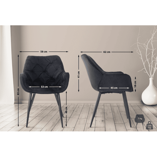 Set de 4 sillas Tanna de salón en terciopelo Negro 62X58X83 cm