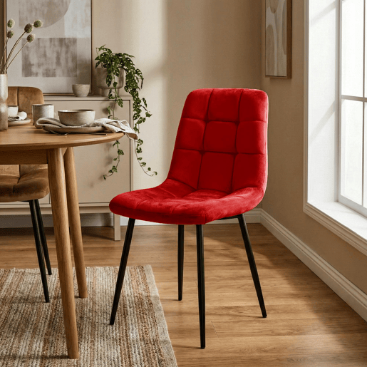 Juego de 4 sillas de comedor Antibes Terciopelo Rojo 55X45X84 cm