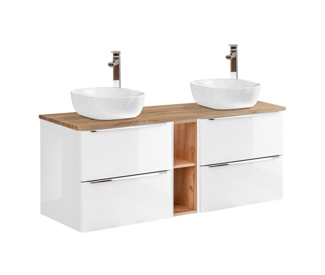 Mueble lavabo doble 140 cm 2 nichos april blanco y madera