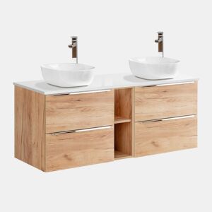 Móvel lavatório duplo 140cm 2 nichos April Madeira e Branco