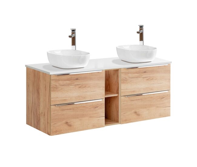 Mueble doble lavabo 140cm 2 nichos april madera y blanco