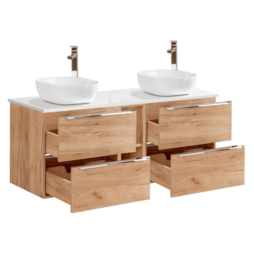 Móvel lavatório duplo 140cm 2 nichos April Madeira e Branco