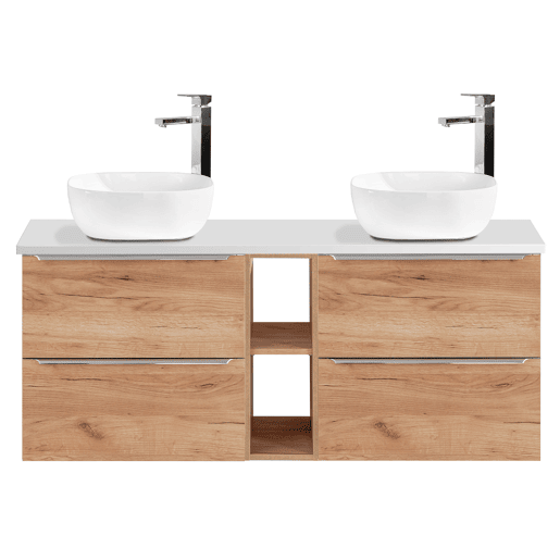 Móvel lavatório duplo 140cm 2 nichos April Madeira e Branco