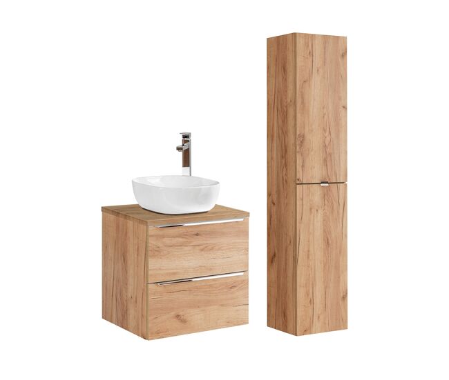 Conjunto mueble lavabo individual 60cm y columna april madera