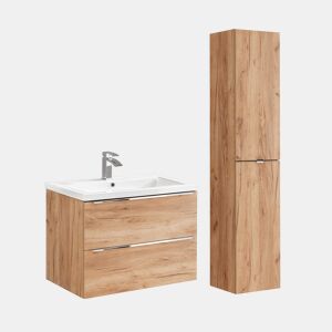 Conjunto móvel lavatório simples embutido 80cm e coluna April Madeira