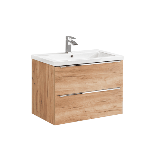 Conjunto móvel lavatório simples embutido 80cm e coluna April Madeira