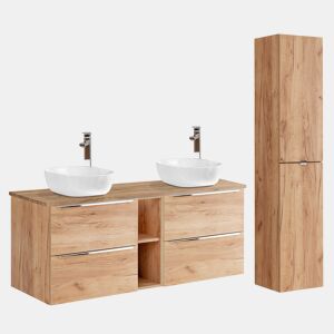 Conjunto móvel lavatório duplo 140cm 2 nichos e coluna April Madeira