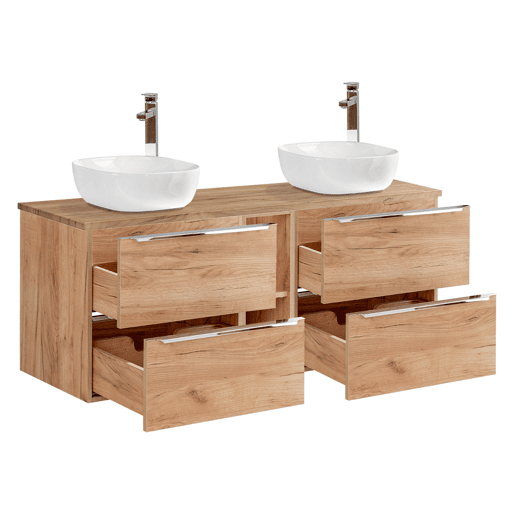 Conjunto móvel lavatório duplo 140cm 2 nichos e coluna April Madeira