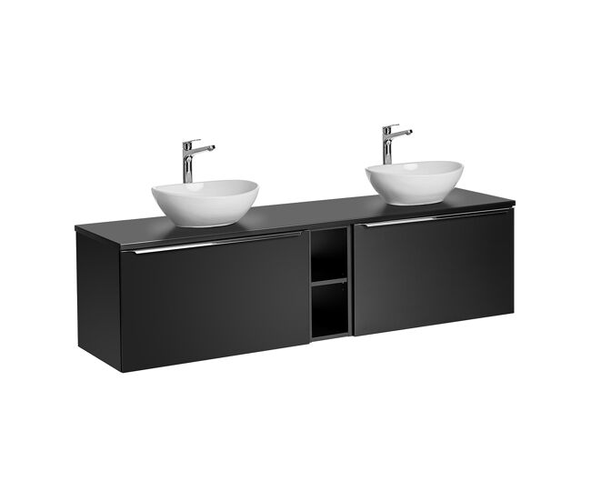 Mueble lavabo doble 180cm 2 nichos éros negro