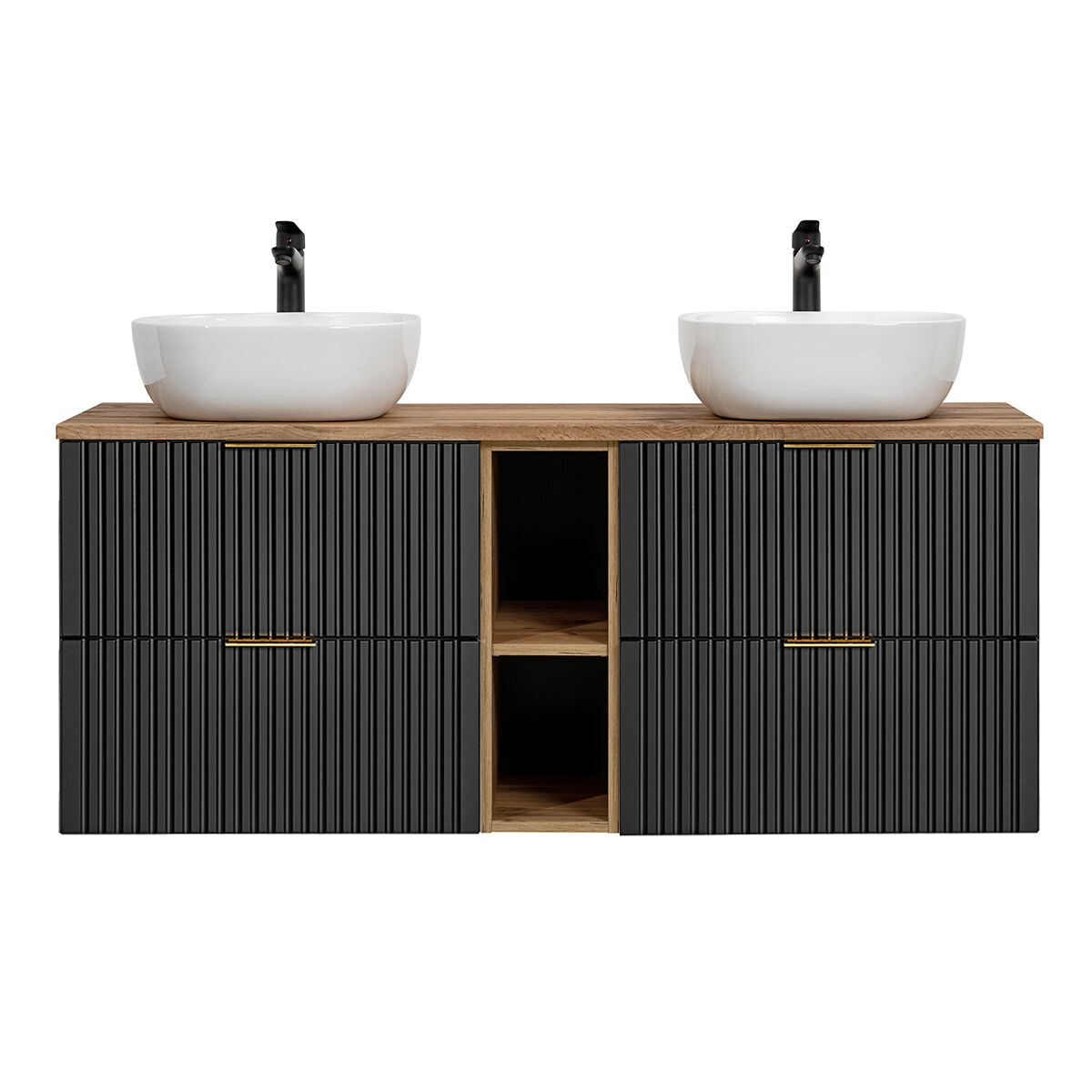 Mueble lavabo doble 140cm 2 nichos adriel negro y madera
