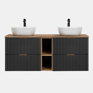 Móvel de lavatório duplo 140cm 2 nichos Adriel Preto e Madeira