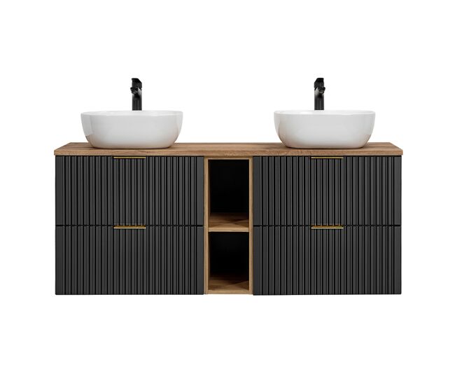Mueble lavabo doble 140cm 2 nichos adriel negro y madera