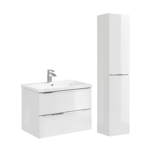 Conjunto móvel lavatório individual encastrado 80cm e coluna April Branco