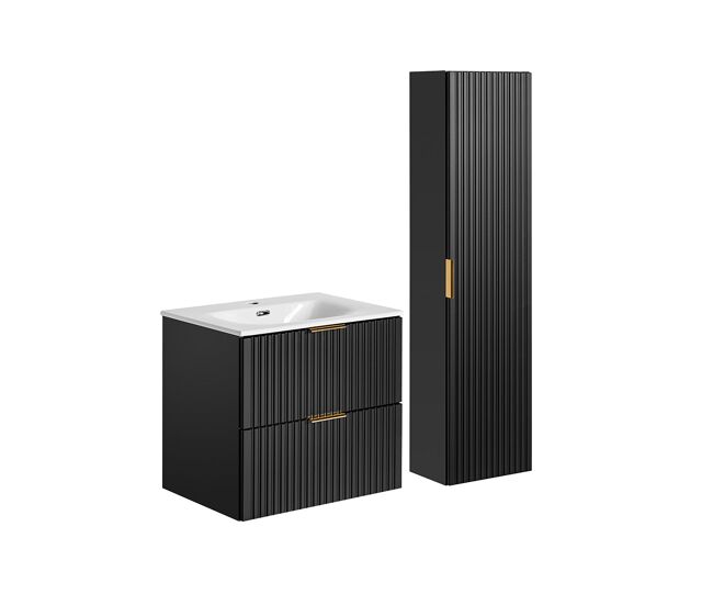 Conjunto mueble lavabo individual encastrado 60cm y columna adriel negro