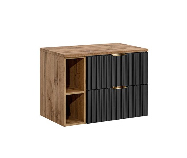 Mueble bajo lavabo 80cm 2 nichos adriel negro y madera