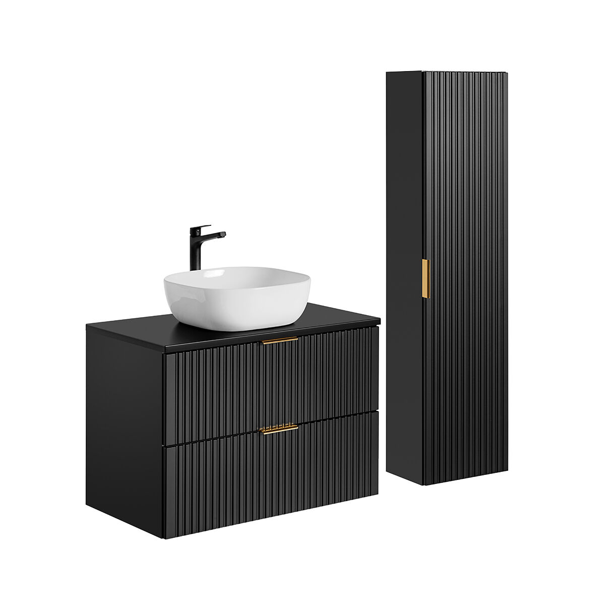 Conjunto mueble lavabo individual y columna Adriel 80 Negro