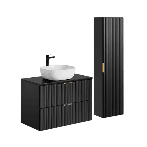 Conjunto móvel lavatório individual 80 cm e coluna Adriel Preto