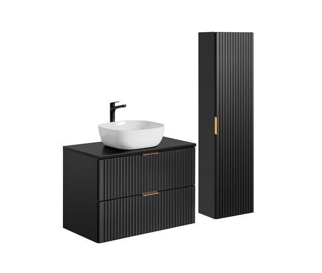 Conjunto mueble lavabo individual 80cm y columna adriel negro