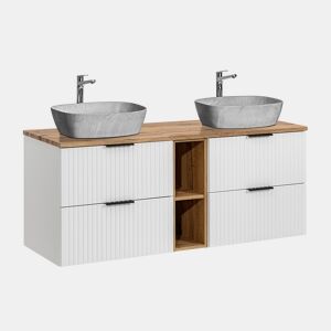 Móvel lavatório duplo efeito pedra 140cm 2 nichos Adriel Branco