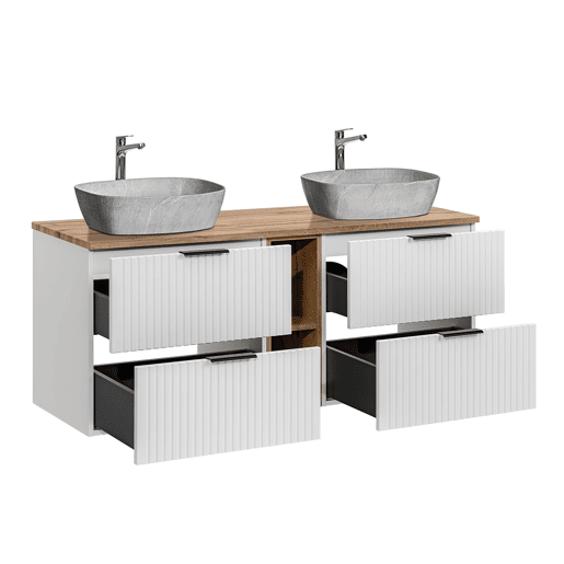 Móvel lavatório duplo efeito pedra 140cm 2 nichos Adriel Branco