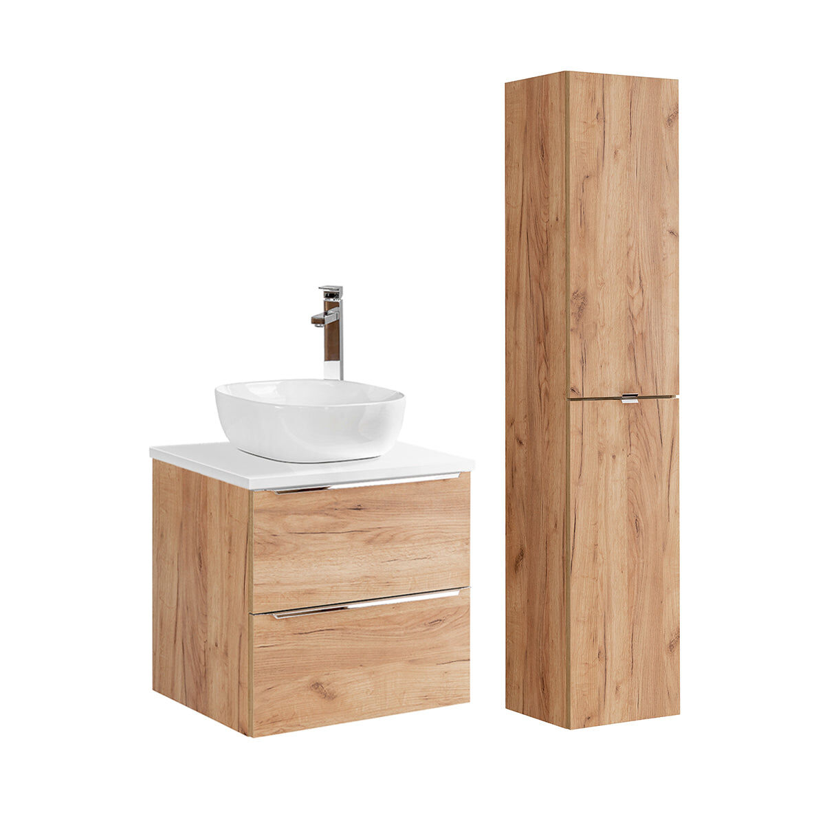 Conjunto mueble lavabo individual y columna April 60 Natural/ Blanco