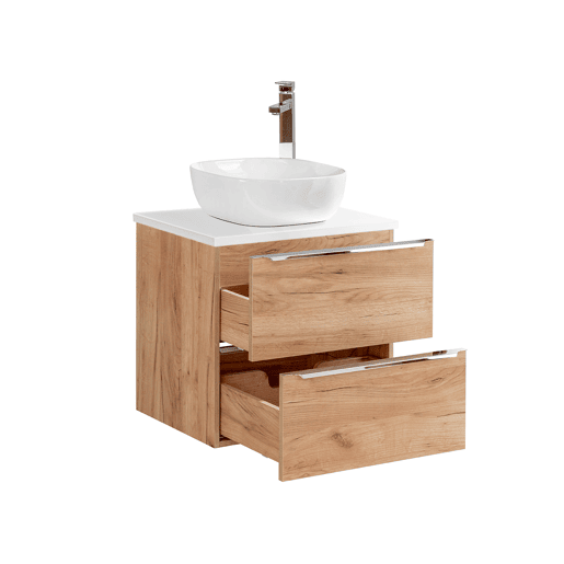 Conjunto móvel lavatório individual 60cm e coluna April Madeira e Branco