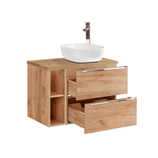 Conjunto móvel lavatório simples 80cm 2 nichos e coluna April Madeira