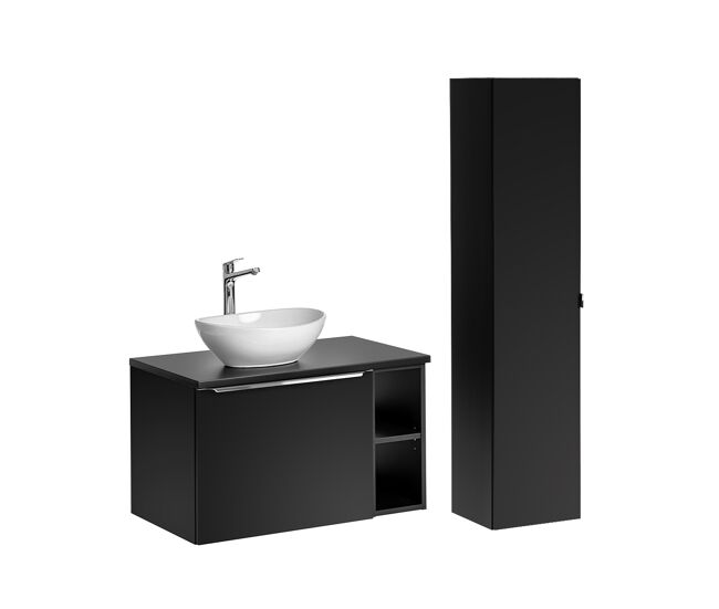 Conjunto mueble lavabo individual 80cm 2 nichos y columna éros negro