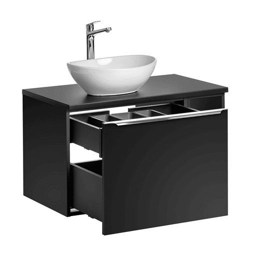 Conjunto móvel lavatório simples 80cm 2 nichos e coluna Eros Preto