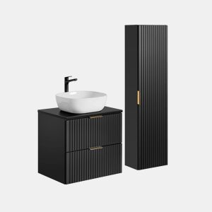 Móvel de toucador individual 60cm e coluna Adriel Preto