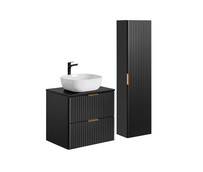 Conjunto mueble lavabo individual 60cm y columna adriel negro