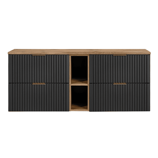 Móvel de toucador Adriel Preto e Madeira 140cm 2 nichos