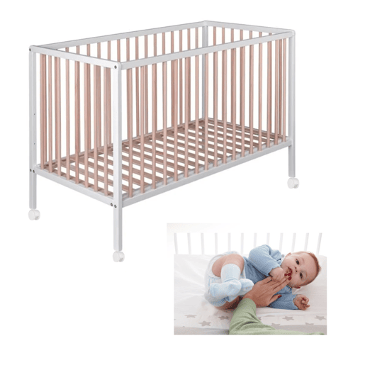 Cama de grades Laponia com estrado de ripas de faia + 4 rodas + kit co-sleeping incluído Cama de grades Laponia com estrado de ripas de faia + 4 rodas + kit co-sleeping incluído