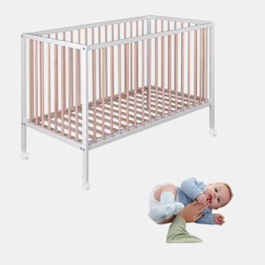 Cama de grades Laponia com estrado de ripas de faia + 4 rodas + kit co-sleeping incluĂdo