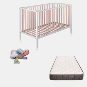 Berço de bebĂ© Laponia com base de cama de ripas de faia, colchĂ£o Morfeo, protetor de colchĂ£o e 4 rodas