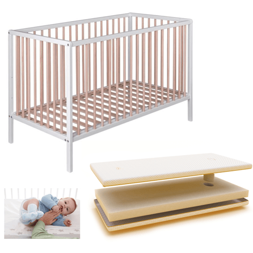 Berço Laponia com base de cama de ripas de faia, colchão Ternum e 4 rodas Berço Laponia com base de cama de ripas de faia, colchão Ternum e 4 rodas