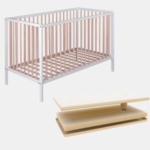 Berço Laponia com base de cama de ripas de faia, colchão Ternum e 4 rodas