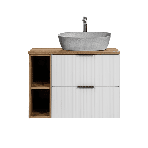 Móvel de lavatório simples com efeito pedra 80cm 2 nichos Adriel White