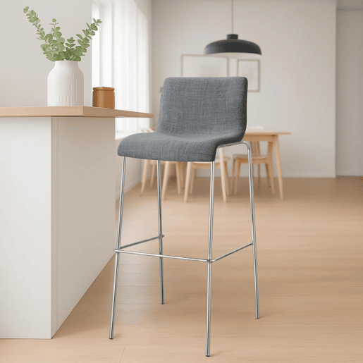 Taburete de bar Hover de tela con base de cuatro patas Gris claro 48X43X100 cm