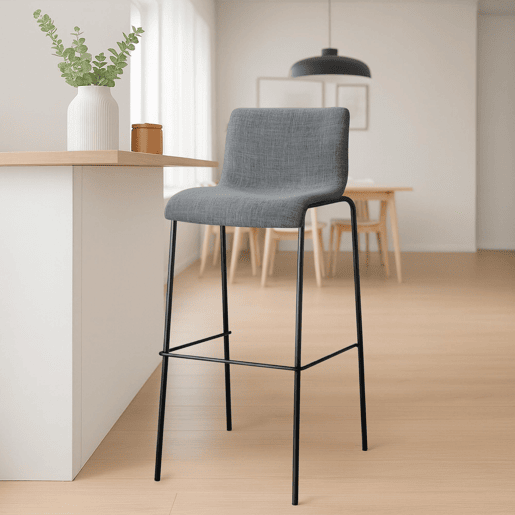 Taburete de bar Hover de tela con base de cuatro patas Gris claro 48X43X100 cm