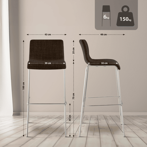 Taburete de bar Hover de tela con base de cuatro patas Marrón 48X43X100 cm