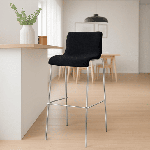 Taburete de bar Hover de tela con base de cuatro patas Negro 48X43X100 cm
