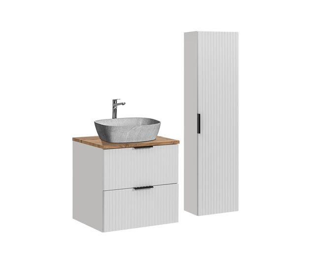 Conjunto mueble lavabo individual 60cm y columna adriel blanco y imitación piedra