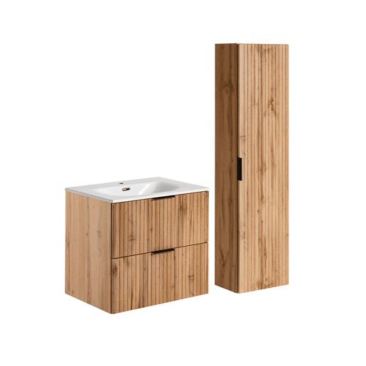 Conjunto móvel lavatório individual encastrado 60cm e coluna Adriel Madeira
