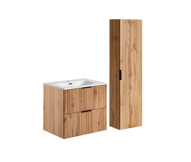 Conjunto mueble lavabo individual encastrado 60cm y columna adriel madera