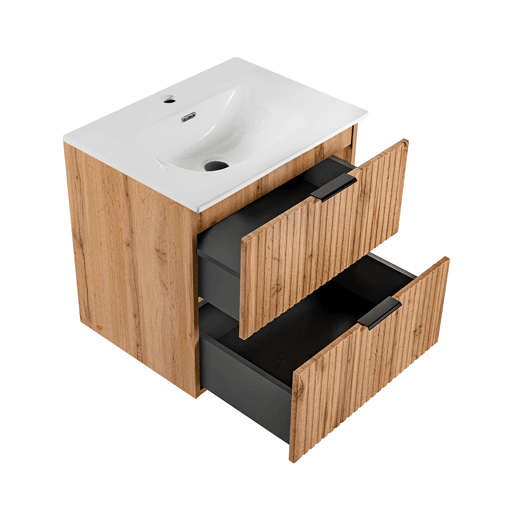 Conjunto móvel lavatório individual encastrado 60cm e coluna Adriel Madeira