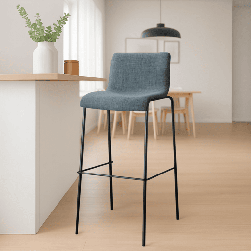Taburete de bar Hover de tela con base de cuatro patas Azul 48X43X100 cm