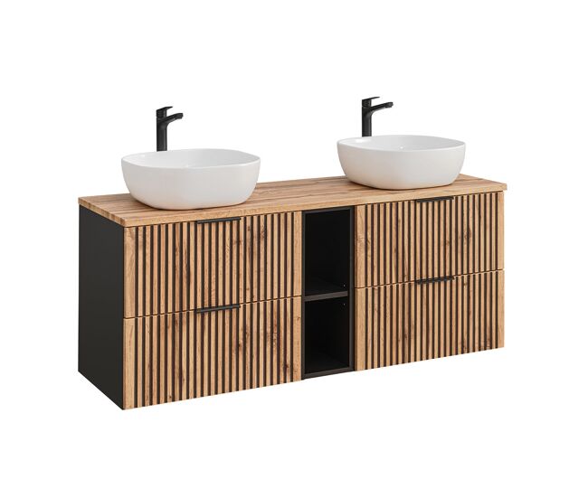 Mueble lavabo doble 140cm 2 nichos gaia madera y negro