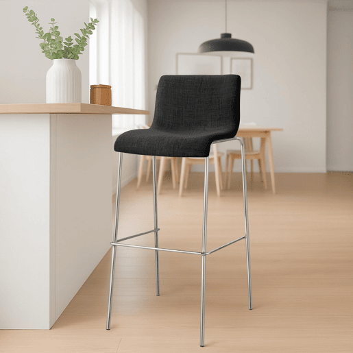 Taburete de bar Hover de tela con base de cuatro patas Gris oscuro 48X43X100 cm Taburete de bar Hover de tela con base de cuatro patas Gris oscuro 48X43X100 cm