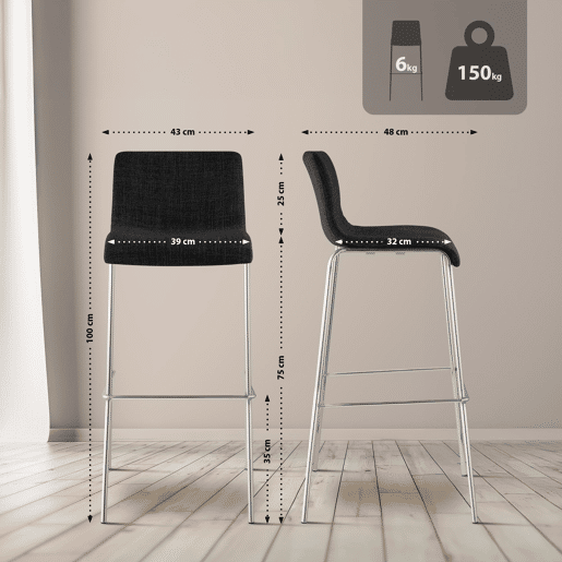 Taburete de bar Hover de tela con base de cuatro patas Gris oscuro 48X43X100 cm Taburete de bar Hover de tela con base de cuatro patas Gris oscuro 48X43X100 cm